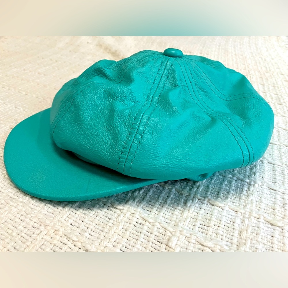 Wilson’s Leather Newsboy/Biker Style cap in bright teal